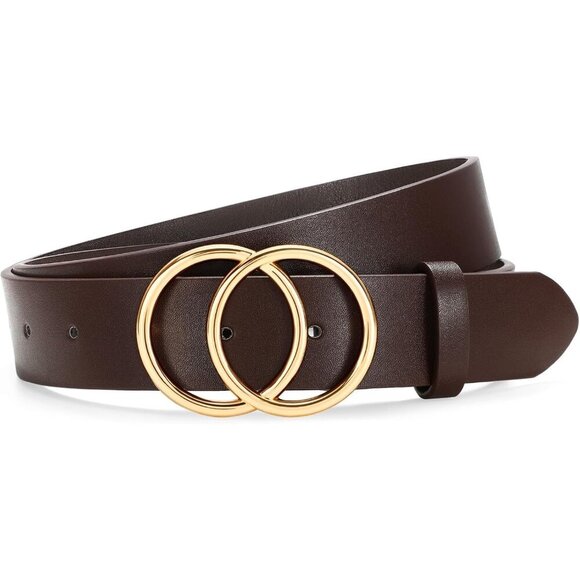 Women\'s Leather Belt Jeans Pants Fashion Waist Belt Ring Buckle Coffee Gold main image 4